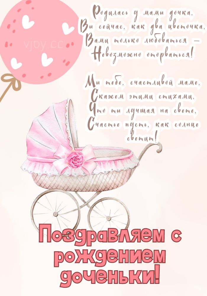 С рождением дочки! - открытка для мамы.